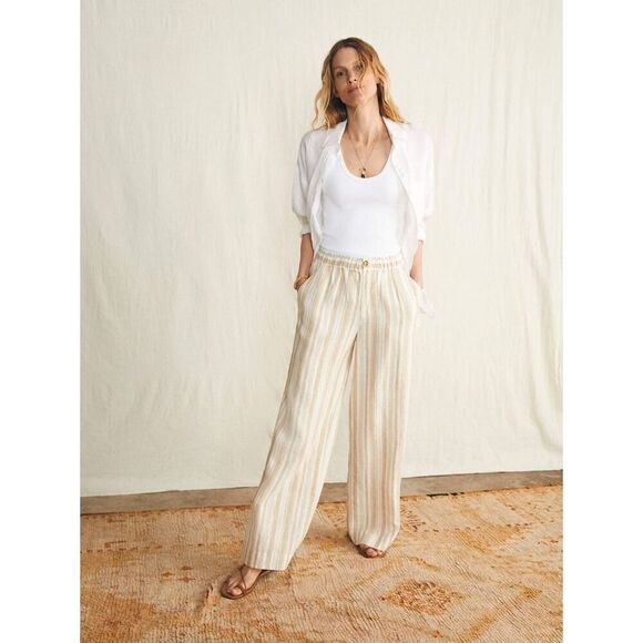 Faherty Pants - Faherty Monterey Linen Pants Natural Bombay Stripe size L